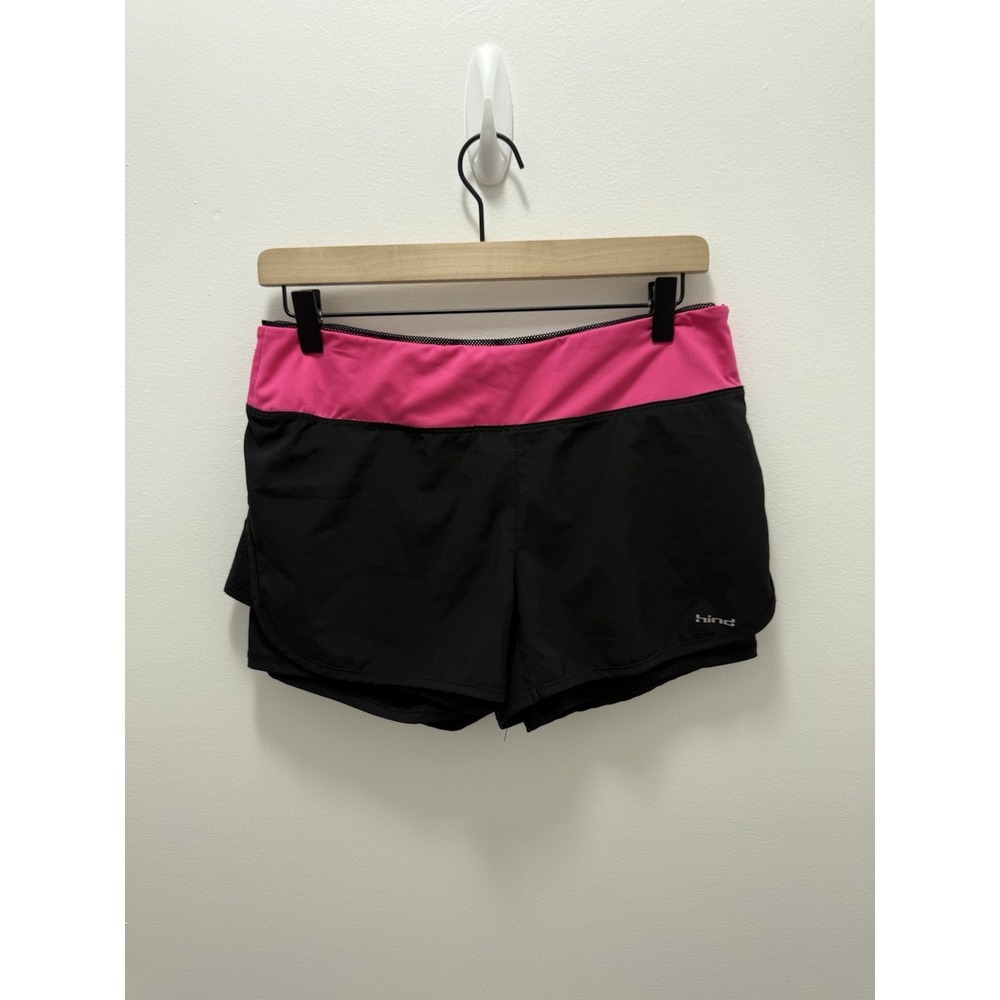 Hind Women's 2 in 1 Running Shorts Pink Black Built In Liner‎ Size Medium